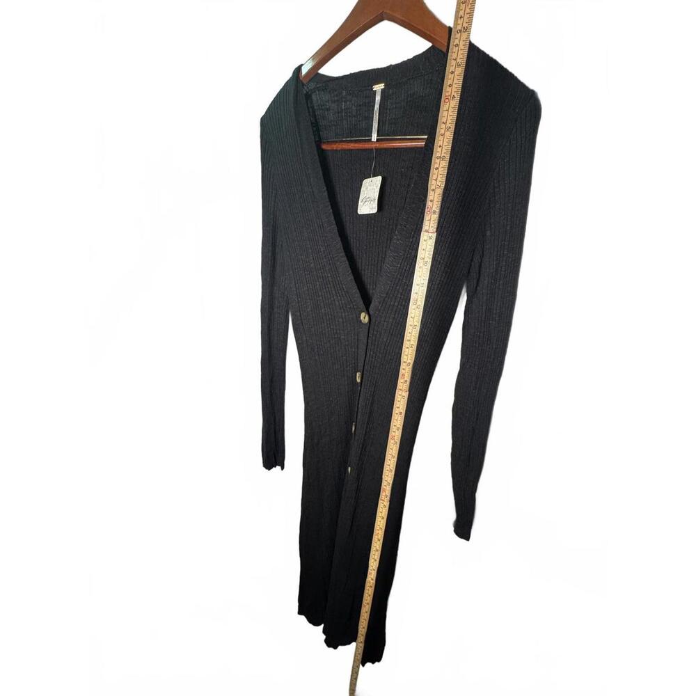 Free People Cardigan Sz Large Black Long Sleeve Date night Duster Button Front - Picture 7 of 9
